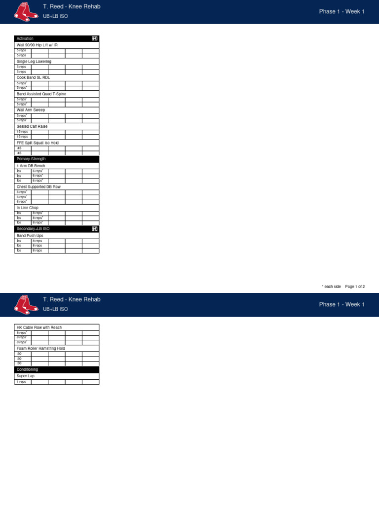 Knee Rehab Phase 1 Week 1 Plan | PDF