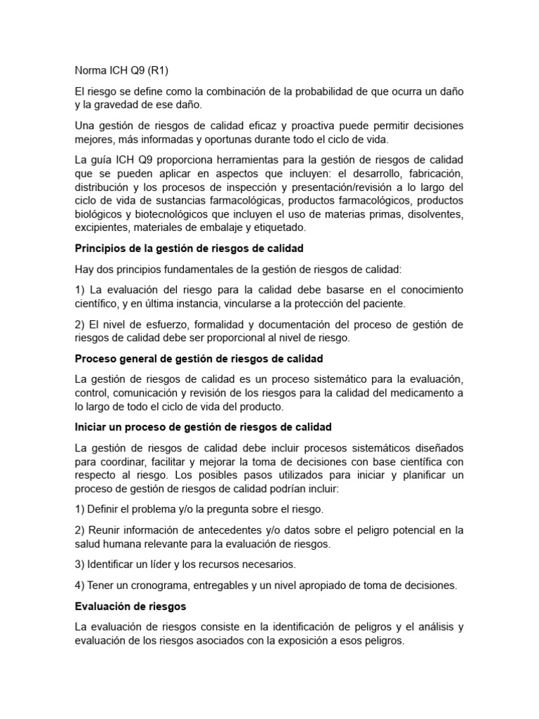 Norma ICH Q9 - R1 | PDF | Riesgo | Análisis de Riesgo y Puntos Críticos ...