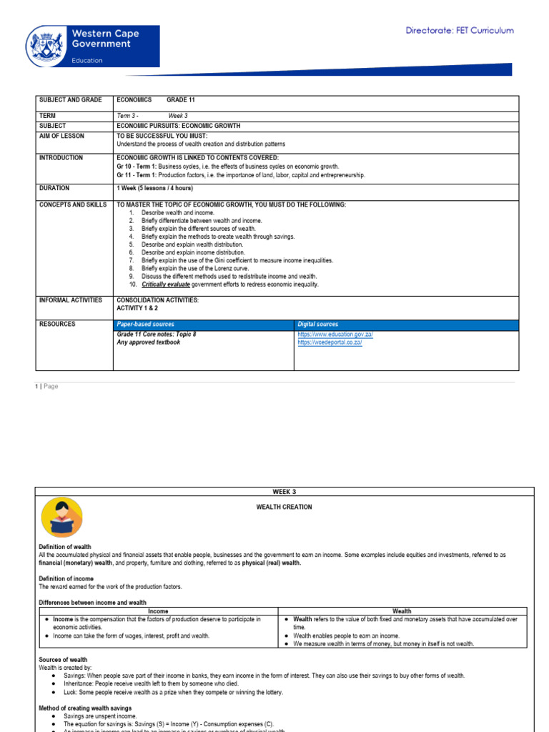 Economic Growth in Grade 11 Term 3 | PDF | Wealth | Income