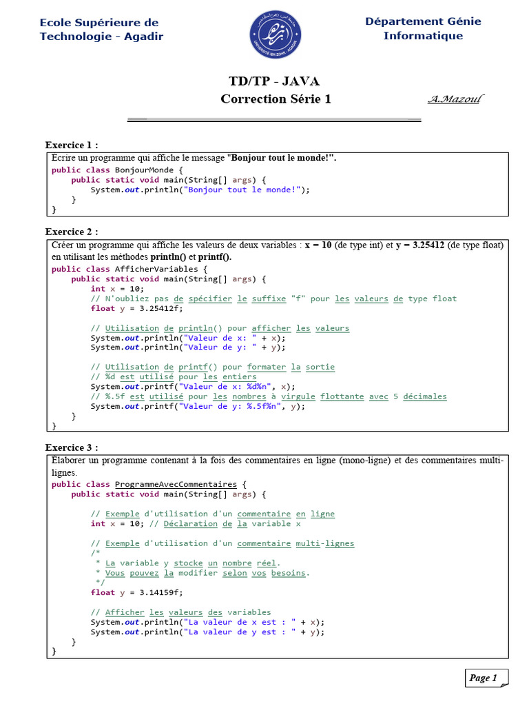 Correction TP Java - Série 1 | PDF | Java (Langage de programmation ...