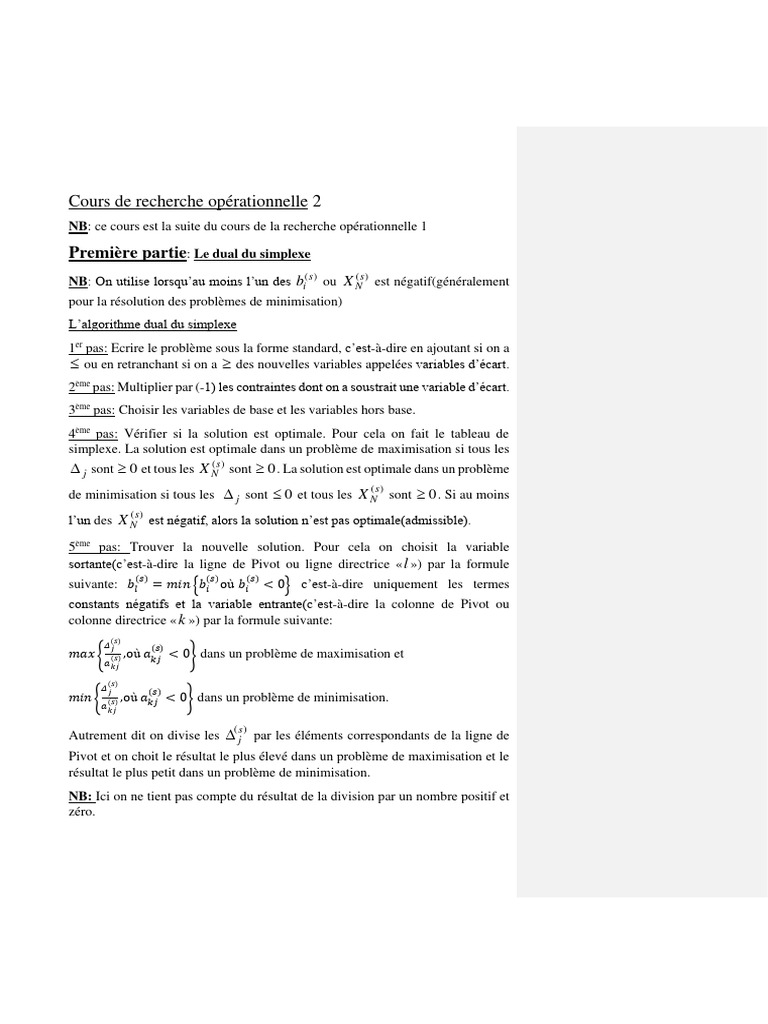 Algorithme dual du simplexe en optimisation | PDF | Optimisation ...