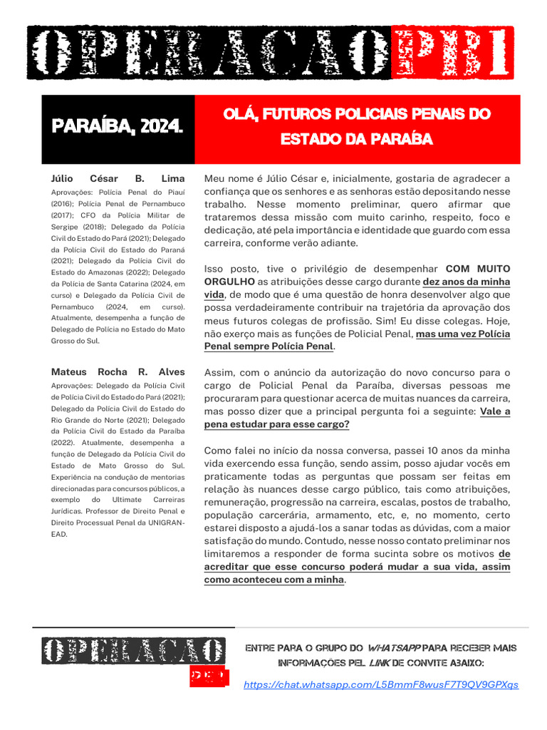 OPERAÇÃO PB1 - Boas-Vindas e Edital Idealizado Esquematizado ...
