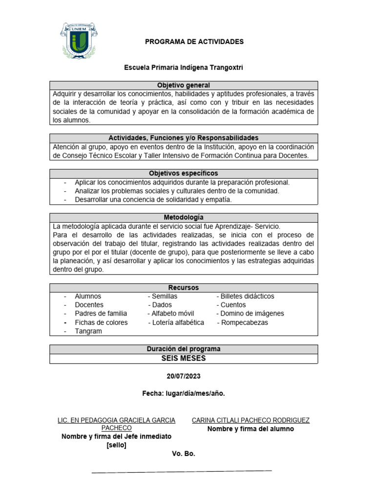 Programa de Actividades Educativas | PDF | Enseñando | Aprendizaje