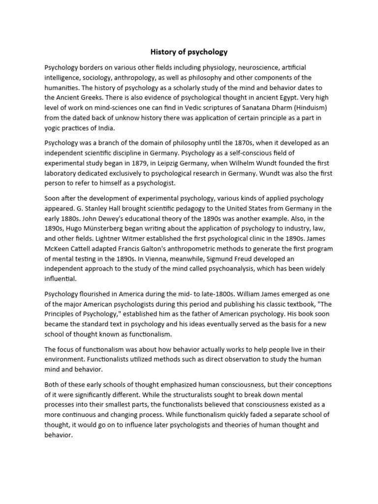 History of Psy | PDF | Psychology | Behavioural Sciences