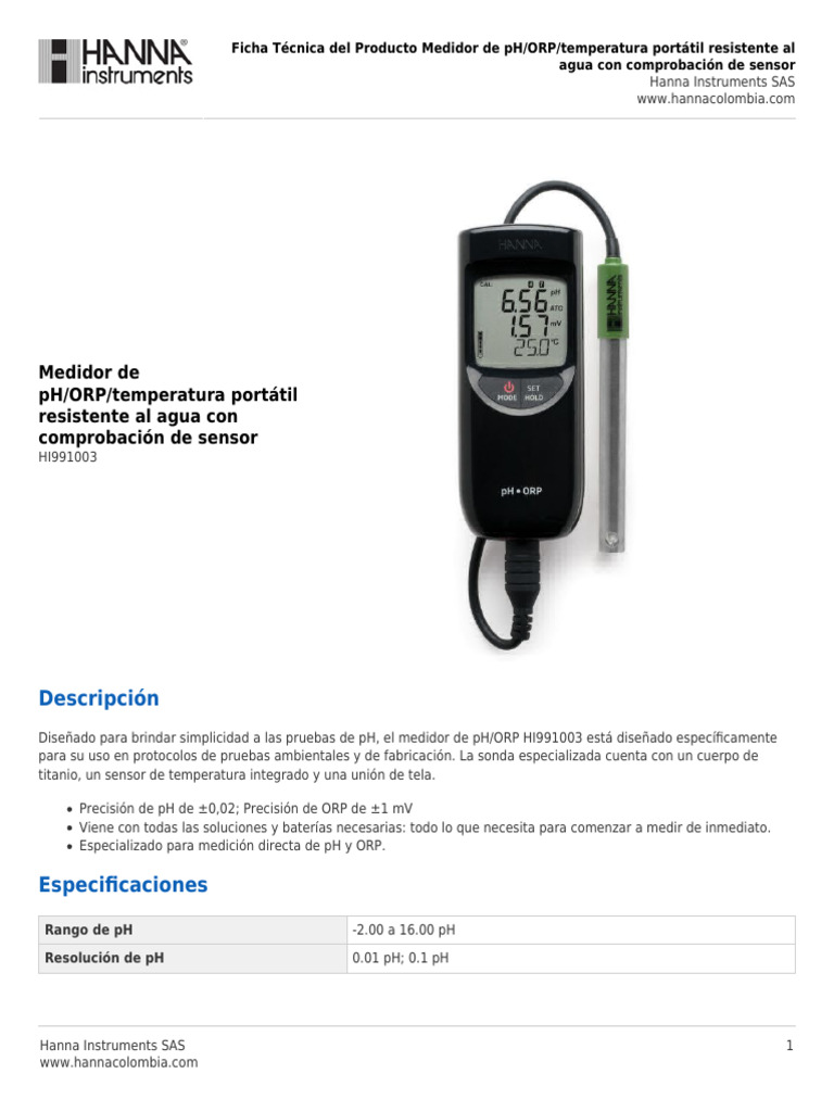 Medidor de pH/ORP HI991003 portátil | PDF | Sensor