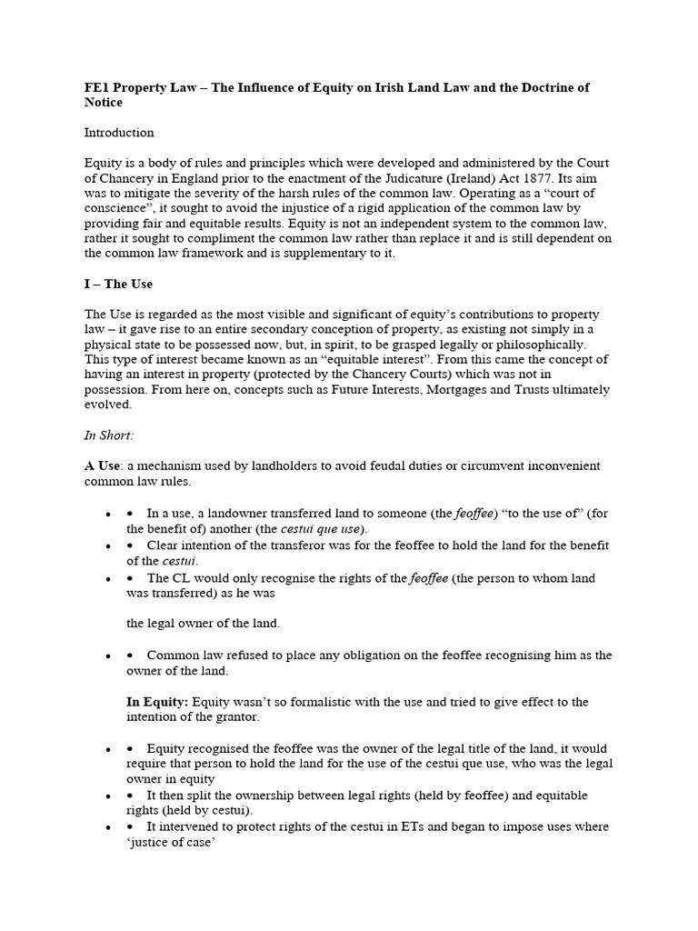 Equity's Impact on Irish Land Law | PDF | Equity (Law) | Common Law