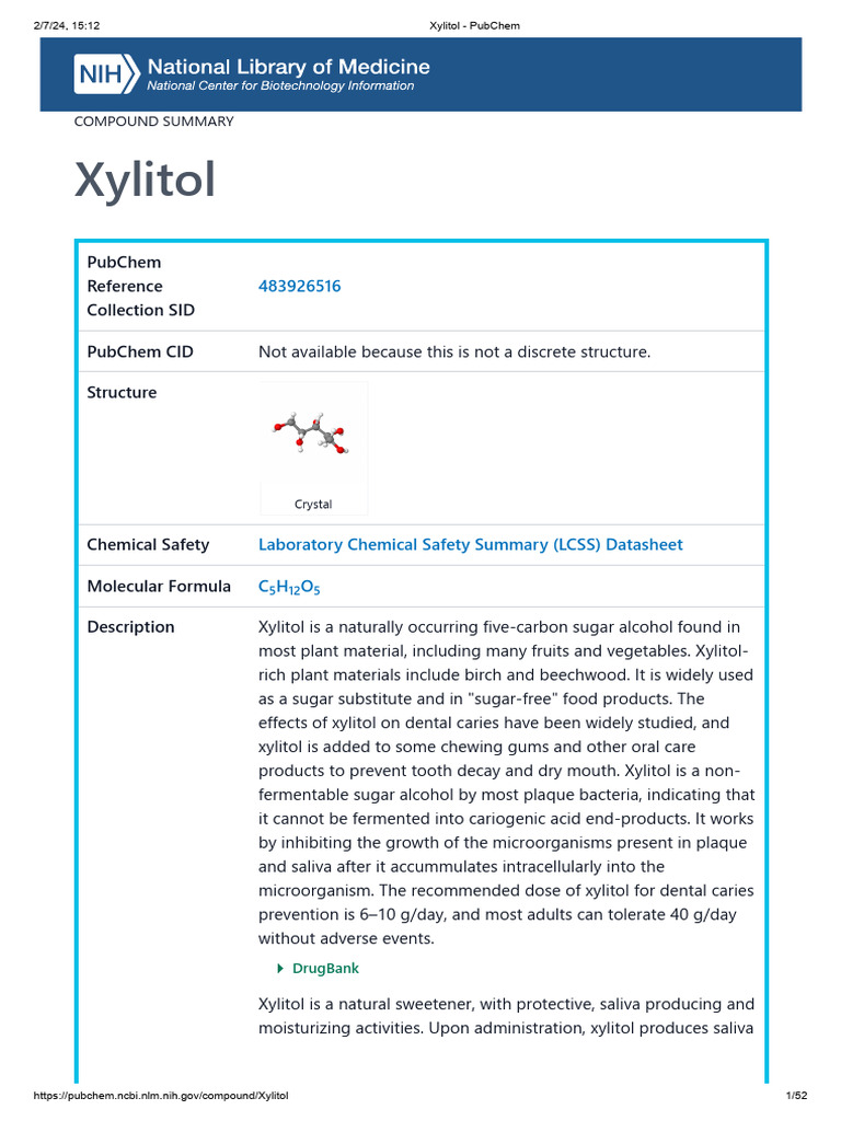 Xylitol - PubChem | PDF | Gas Chromatography–Mass Spectrometry | Sugar ...