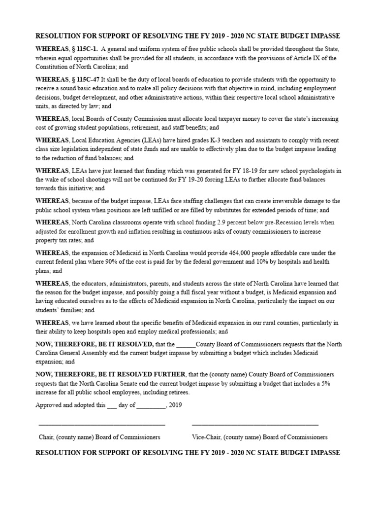 NC Budget Impasse Resolution 2019-2020 | PDF | Medicaid | Taxes