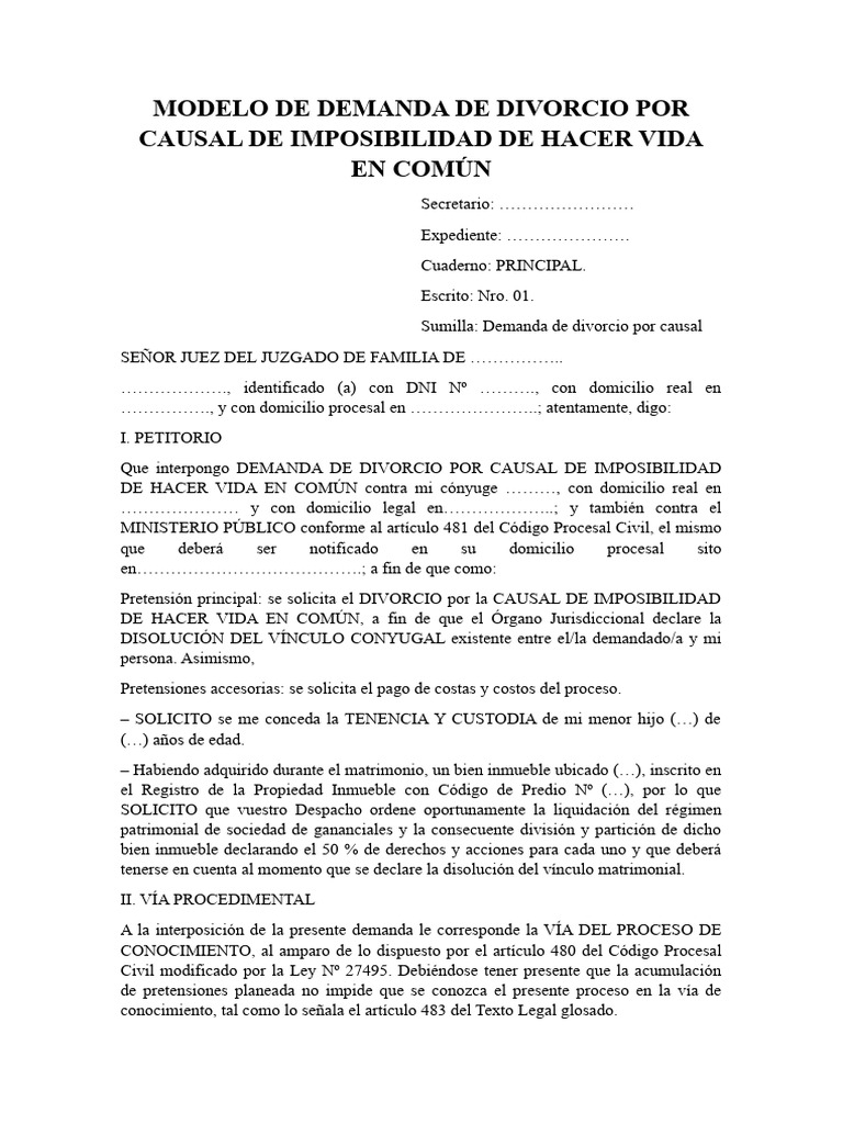 Modelo de Demanda de Divorcio | PDF | Divorcio | Demanda judicial