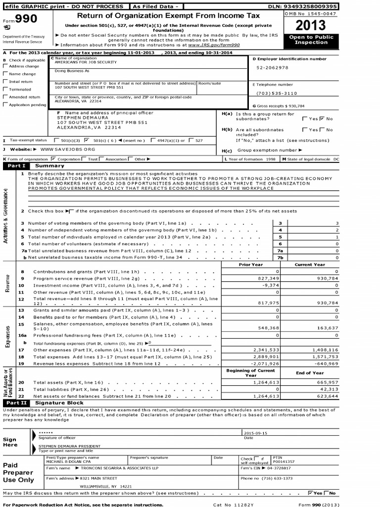 Americans For Job Security 2013 Pdf 501 C Organization Taxes