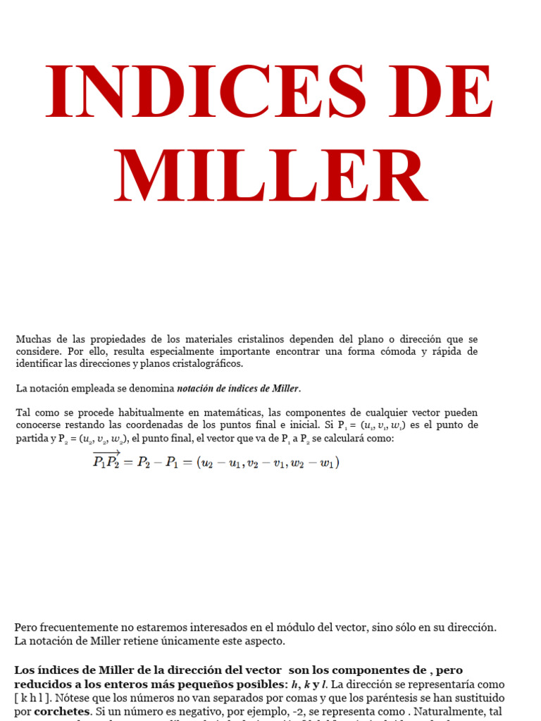 INDICES DE MILLER | PDF | Vector Euclidiano | Matemáticas
