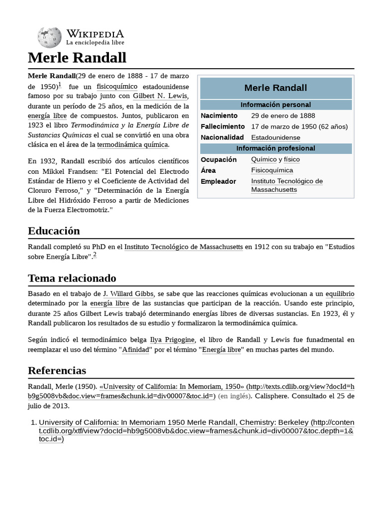 Merle Randall: Pionero en Termodinámica | PDF | Química Física | Química