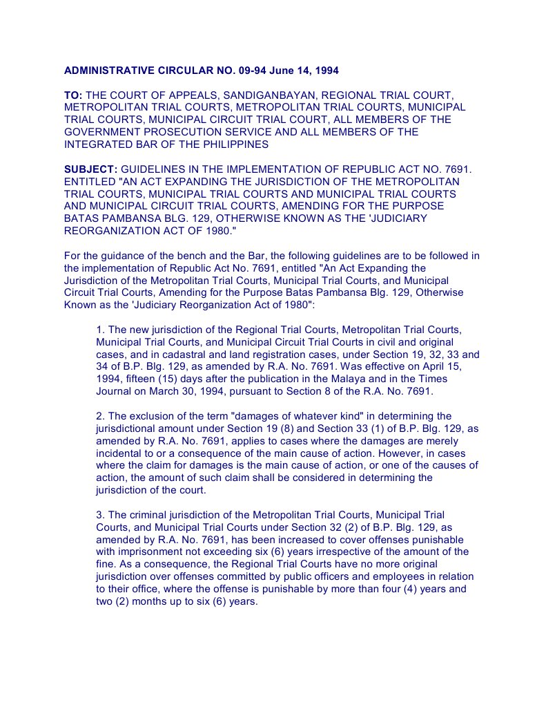 Administrative Circular No 09-94 | PDF | Circuit Court | Fine (Penalty)