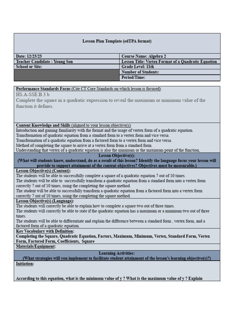 Microteach 3 Lesson Plan | PDF | Quadratic Equation | Mathematics