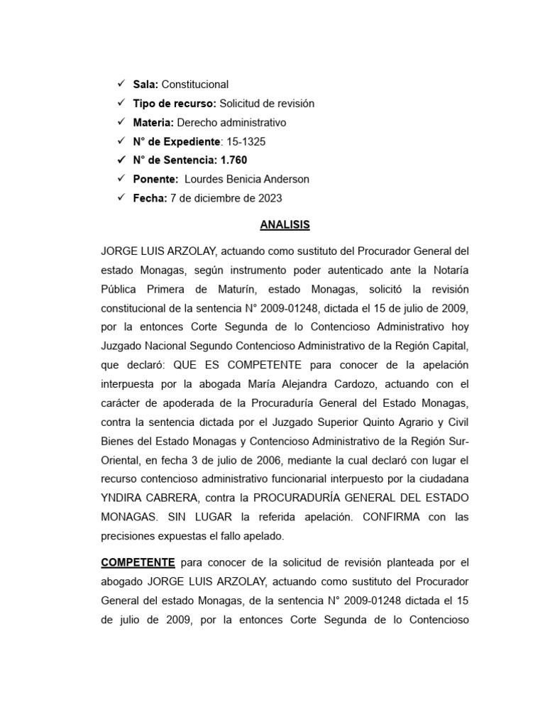 Revisión Constitucional Sentencia 2009-01248 | PDF | Sentencia (ley ...