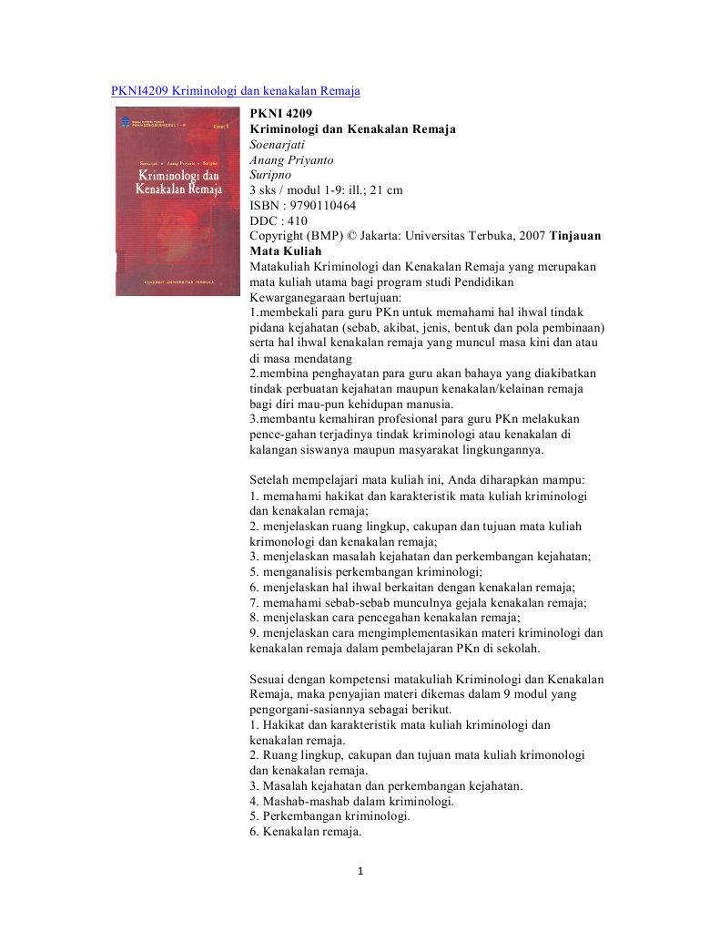 Kriminologi Dan Kenakalan Remaja