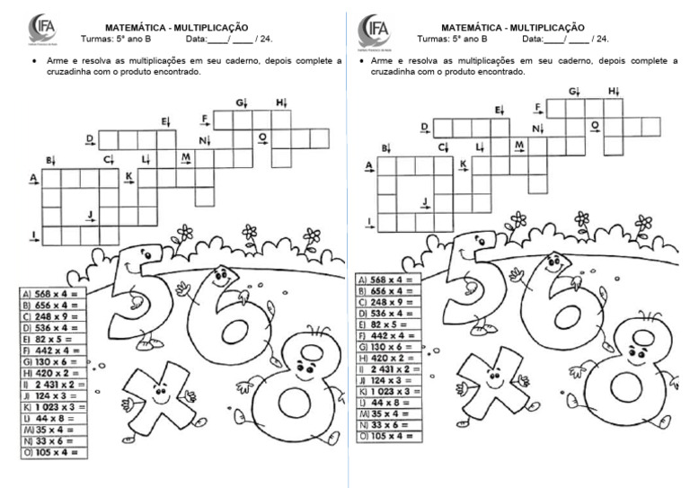 Cruzadinha de Multiplicação 5º Ano | PDF | Estudos de Línguas ...