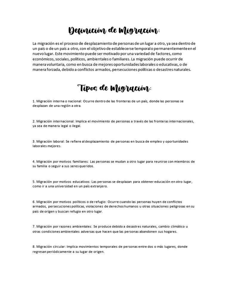 Tipos y Orígenes de la Migración | PDF | Migración humana | Entorno natural