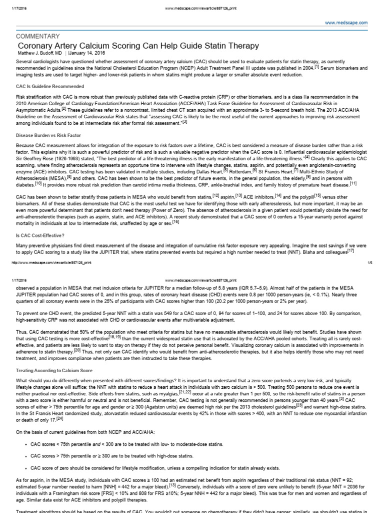 2016 Cac For Statins Pdf Statin Cardiology