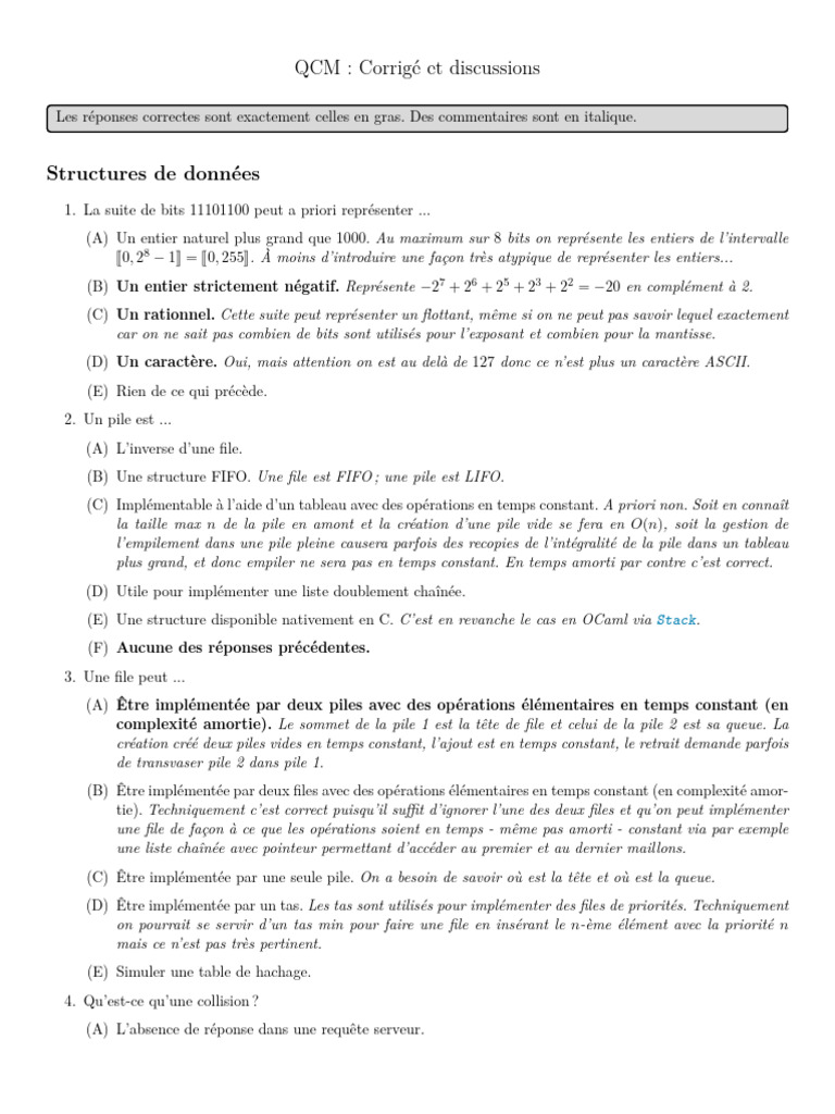QCM Corrige | PDF | Théorie de la complexité (informatique théorique ...