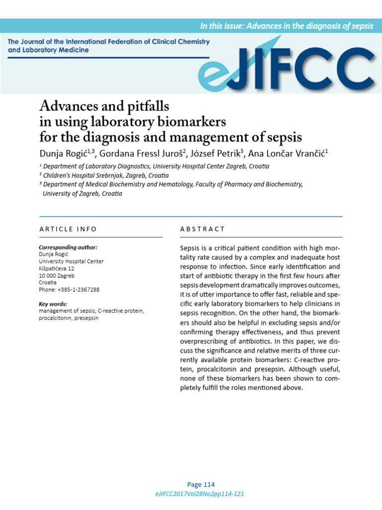 Biomarkers in Sepsis Diagnosis and Management | PDF | C Reactive ...