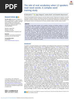 The Role of Oral Vocabulary When l2 Speakers Read Novel Words a Complex Word Training Study