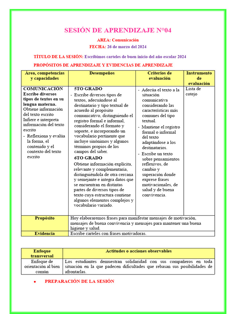 Sesion Comun-Escribimos Carteles de Buen Inicio Del Año Escolar 2024 ...