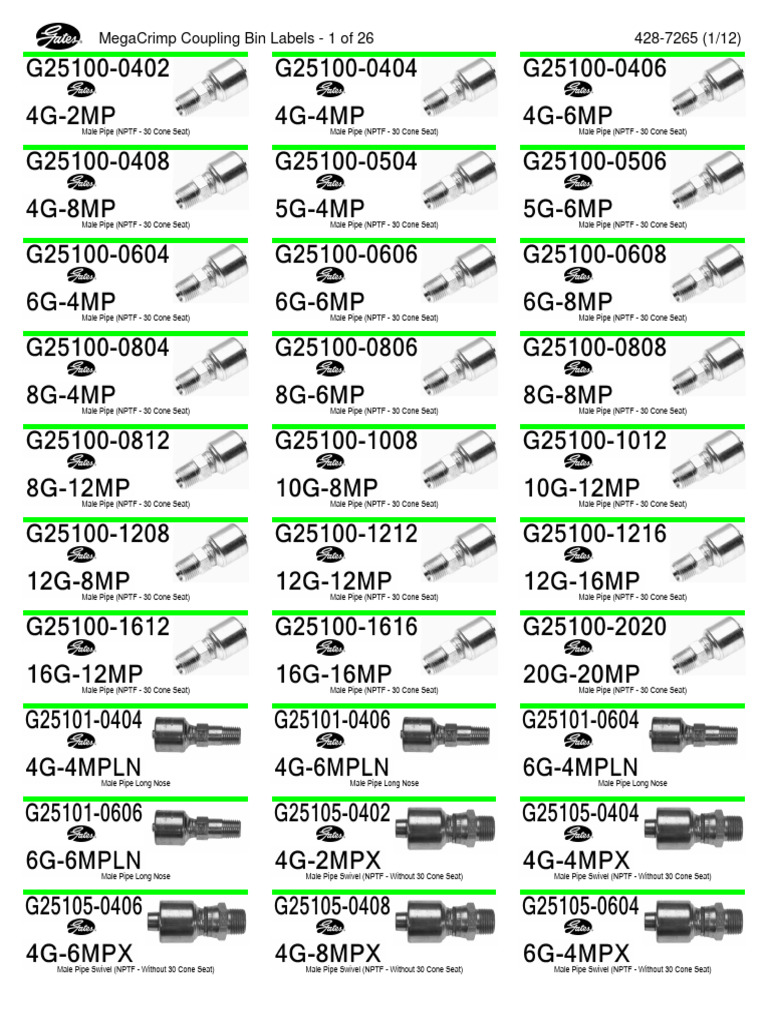 MegaCrimp Coupling Labels Guide | PDF | Pipe (Fluid Conveyance) | Tools