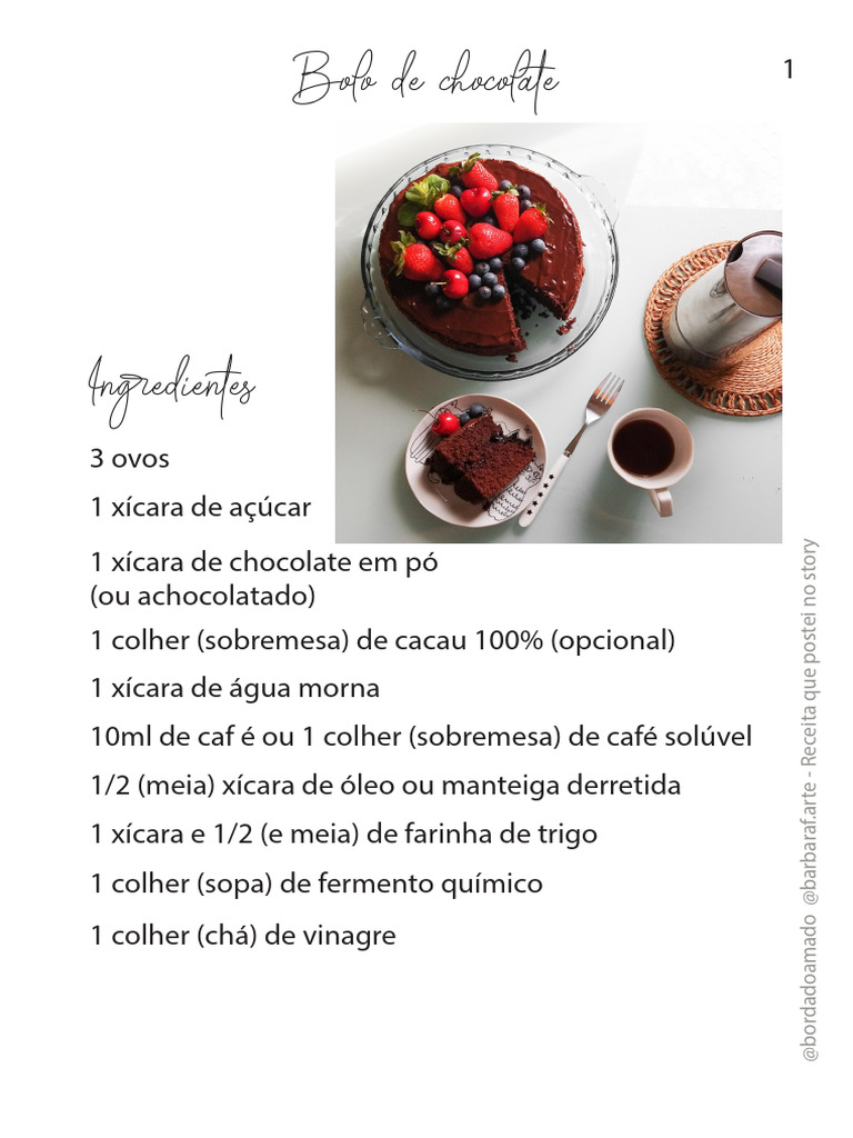 Receita de Bolo de Chocolate Fácil | PDF | Chocolate | Bolos