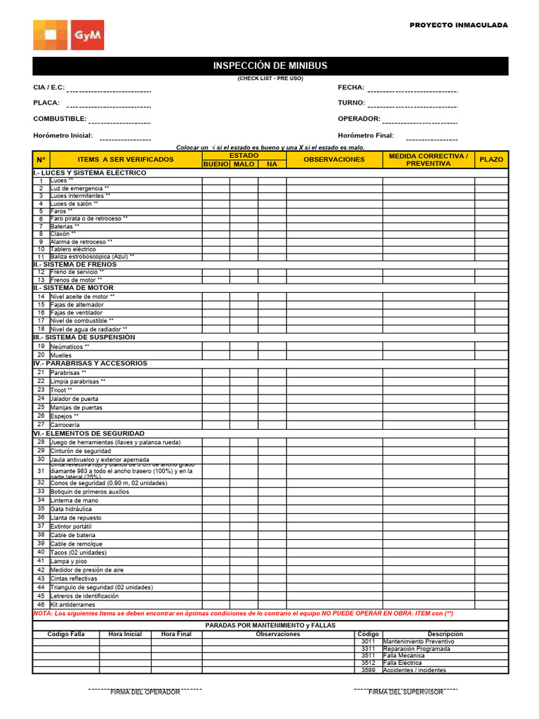 Check List de Minibus | PDF | Vehículo de motor | Carros deportivos