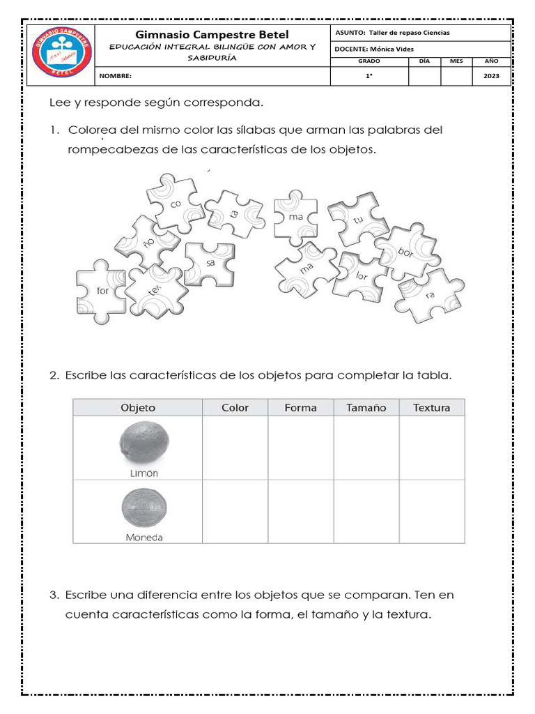 Taller de Repaso Ciencias 1° | PDF | Artes del Lenguaje y Comunicación