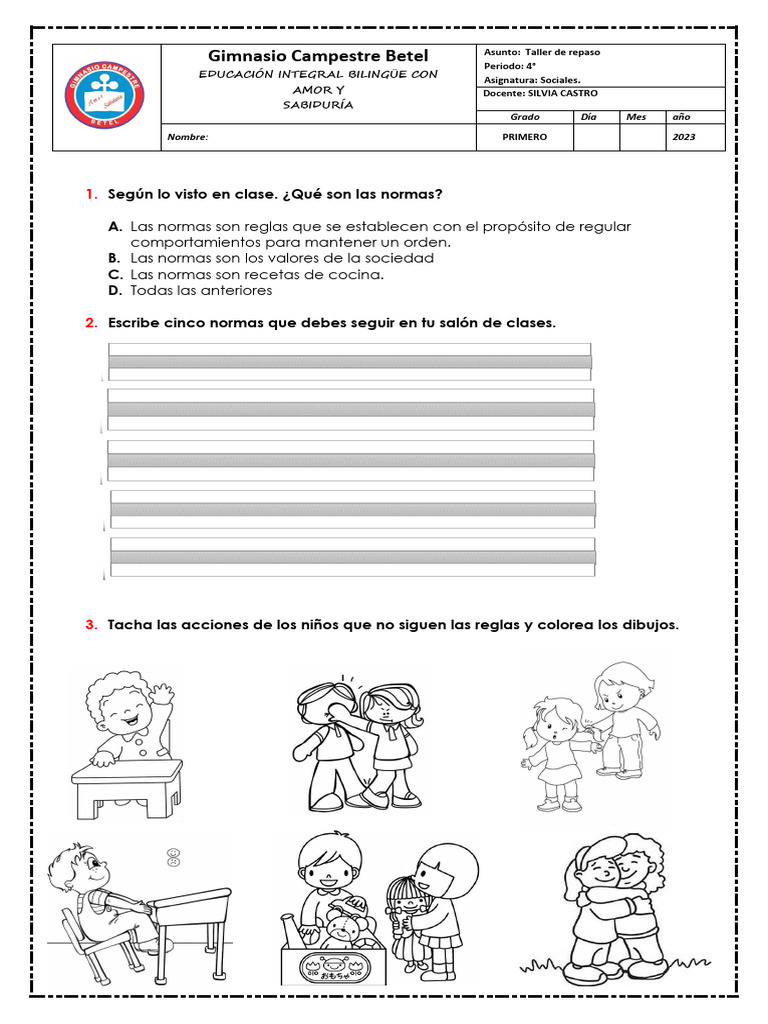 Taller de repaso sociales primero | PDF