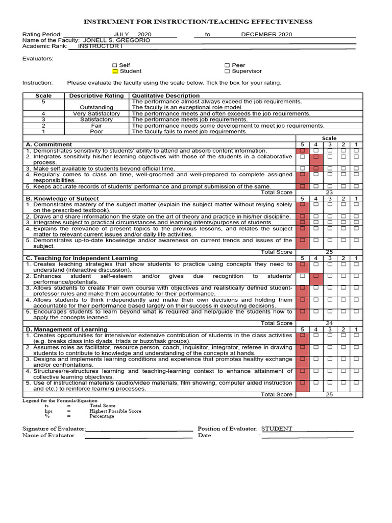 Teaching Effectiveness Evaluation Form | PDF | Learning | Knowledge