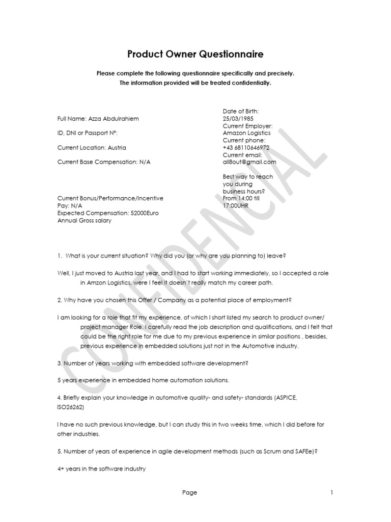 Product Owner - Questionnaire | PDF | Scrum (Software Development ...