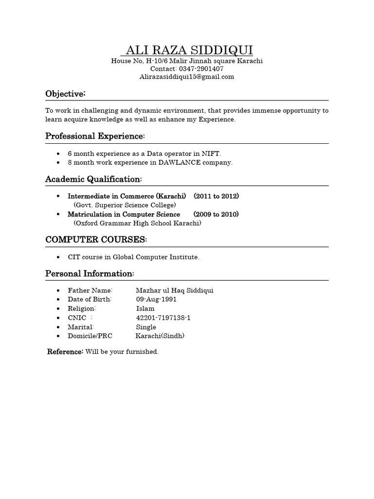 Resume of Ali Raza Siddiqui | PDF