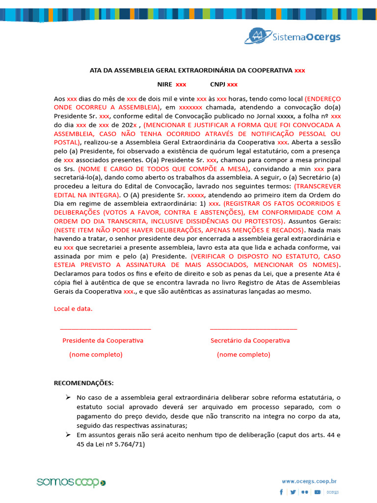 Ata da Assembleia Geral Extraordinária | PDF