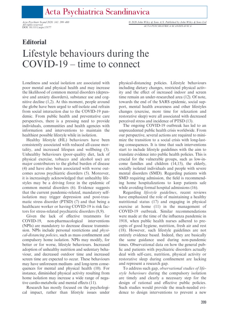 Lifestyle Behaviours During The COVID 19 - Time To Connect | PDF ...
