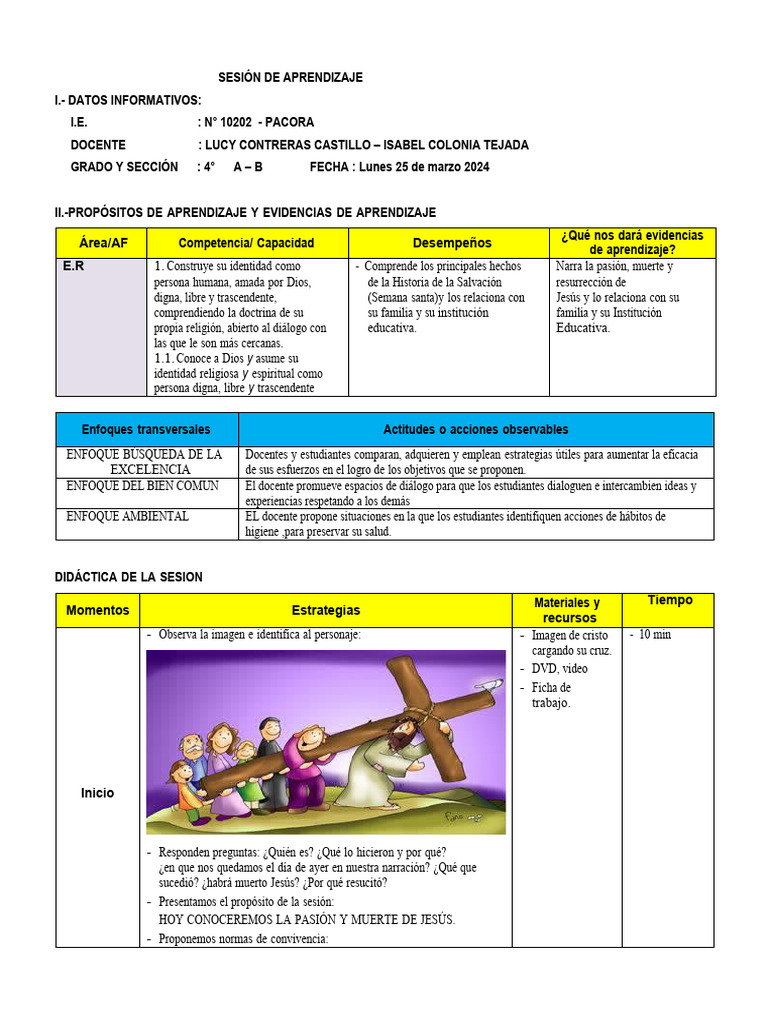 Aprendizaje sobre la Semana Santa en 4° A-B | PDF | Pascua de ...