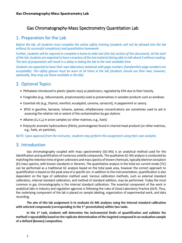 GC-MS Quantitation Lab Guide | PDF | Gas Chromatography–Mass ...