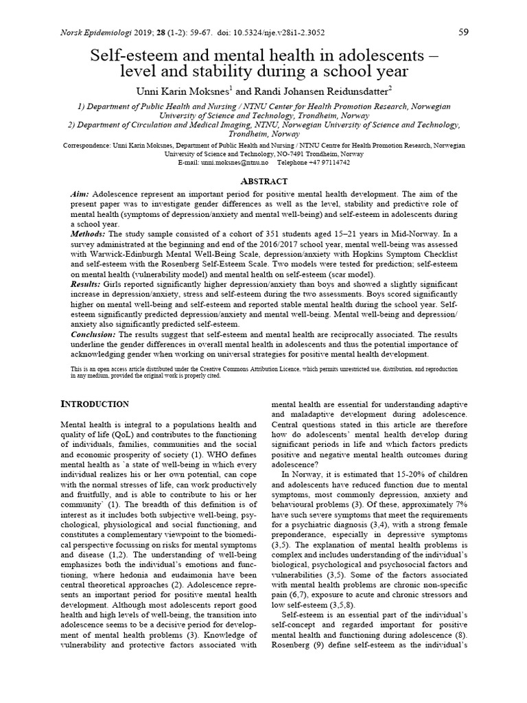 Adolescent Self-Esteem and Mental Health | PDF | Self Esteem | Mental ...