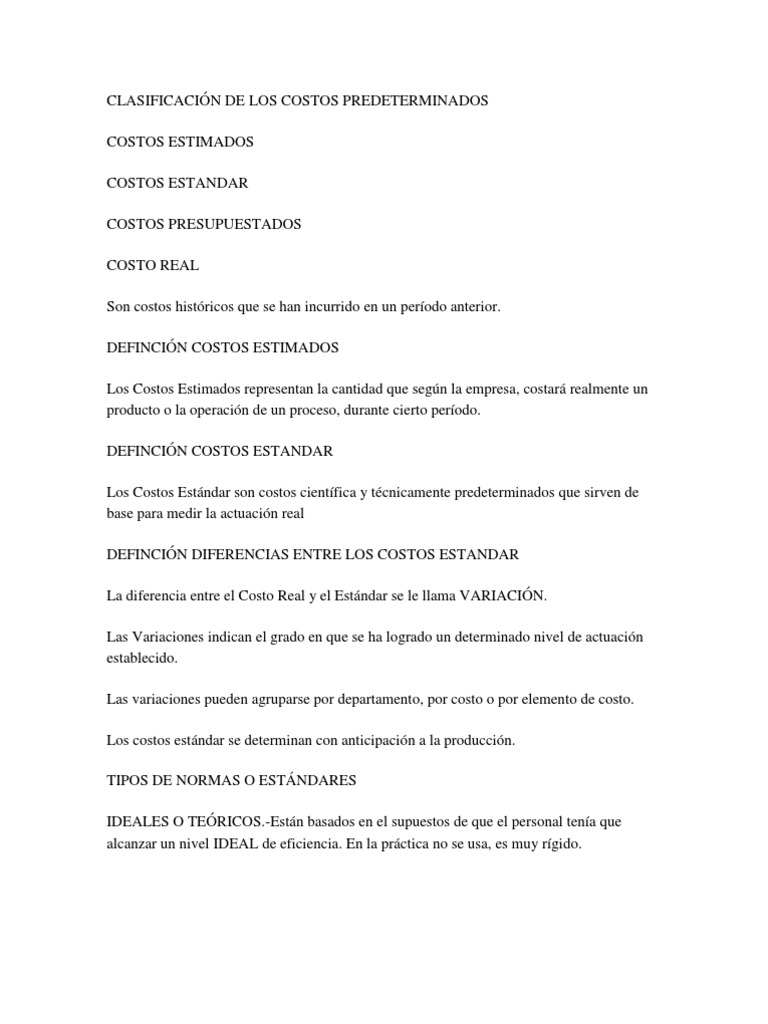 Clasificación de Costos Predeterminados | PDF | Costo | Presupuesto