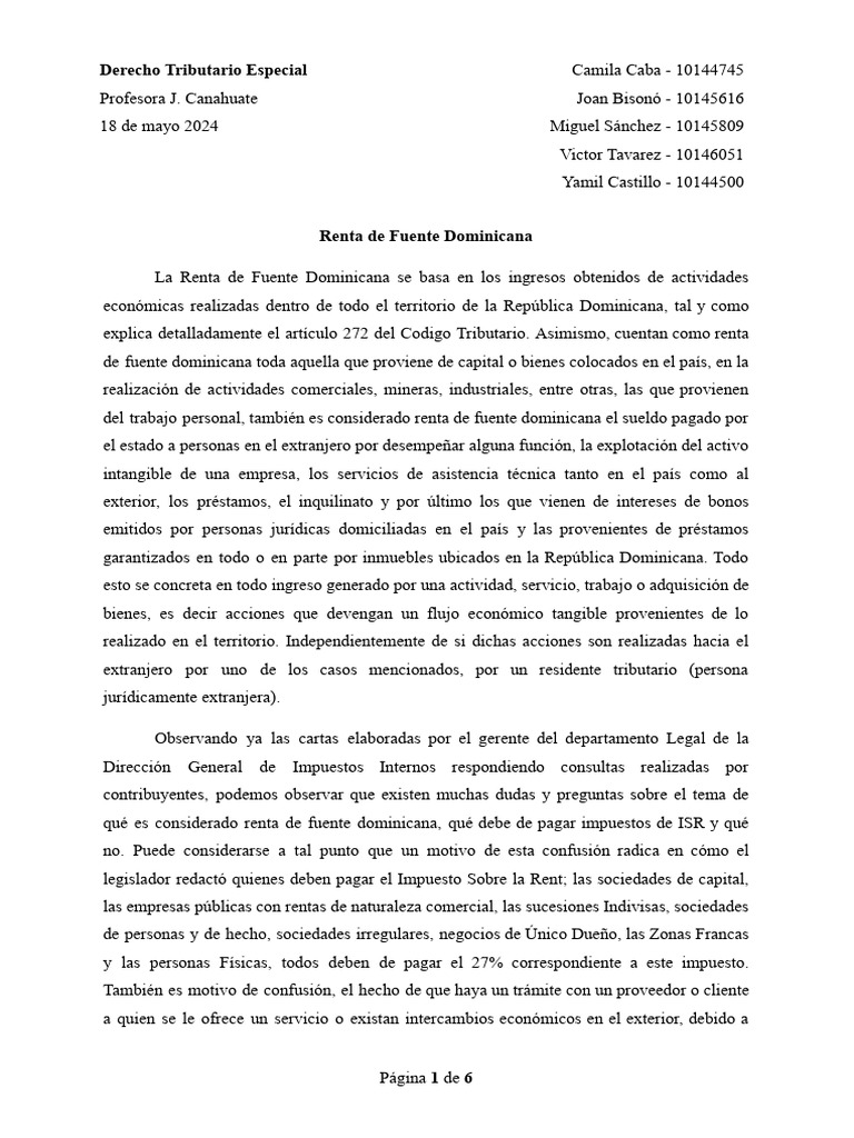 RENTAS DE FUENTES DOMINICANAS Descargar gratis PDF Impuesto sobre la renta Impuestos