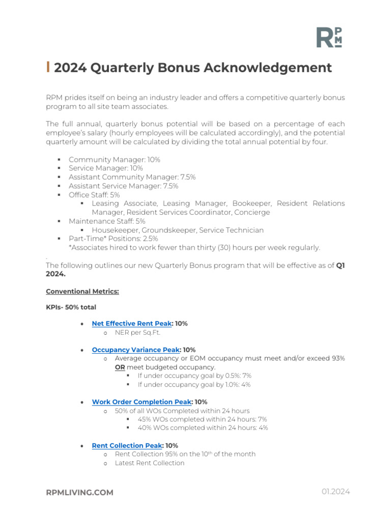 Quarterly Bonus Acknowledgement Form 2024 PDF Public Finance Payments