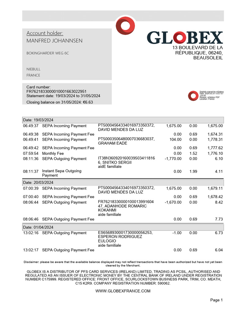SEPA Payment Transactions Summary | PDF | Payments | Personal Finance