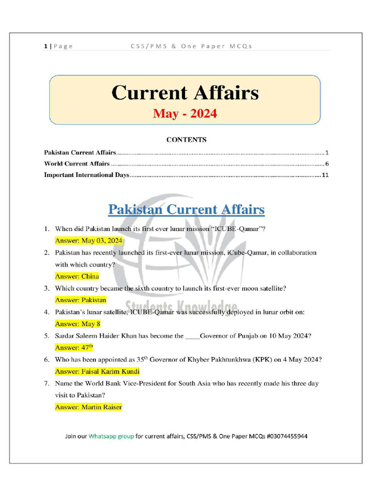 May 2024 - Full Month Current Affairs | PDF