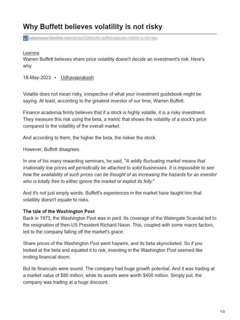 Buffett on Volatility vs. Risk | PDF | Investing | Beta (Finance)