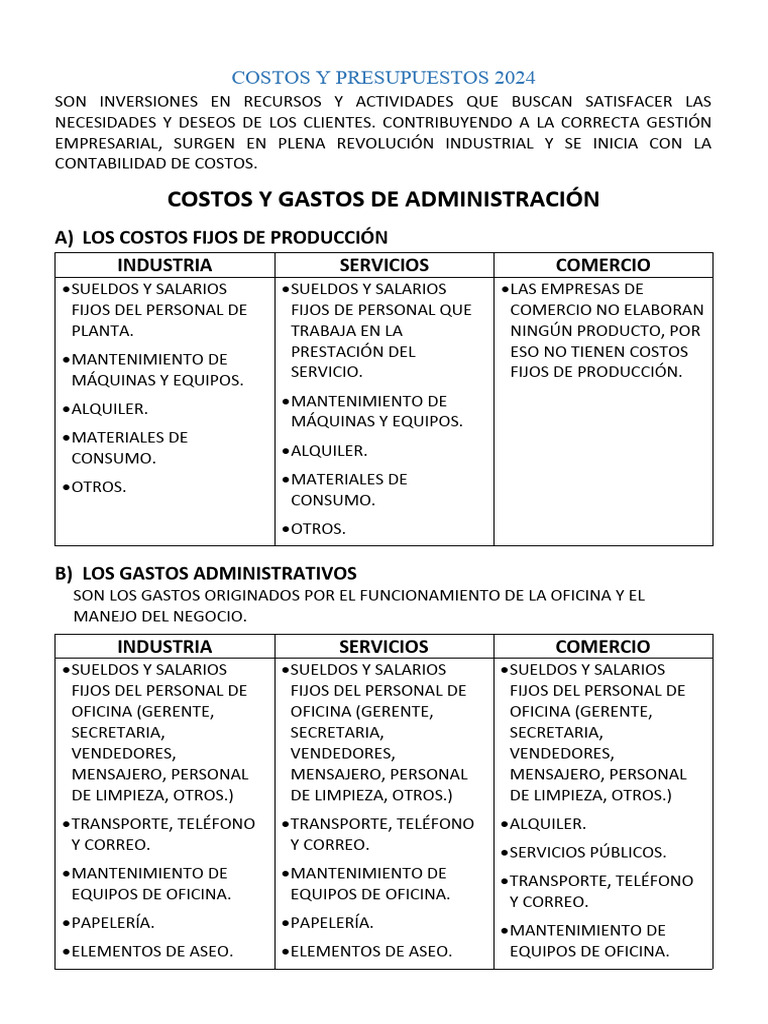 Costos y Presupuestos 2024: Guía Completa | PDF | Presupuesto | Economias