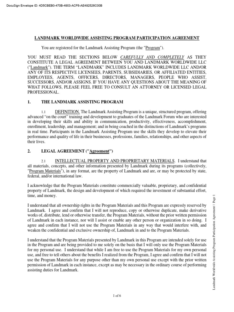 Landmark Assisting Program Agreement | PDF | Arbitration | Legal Remedy