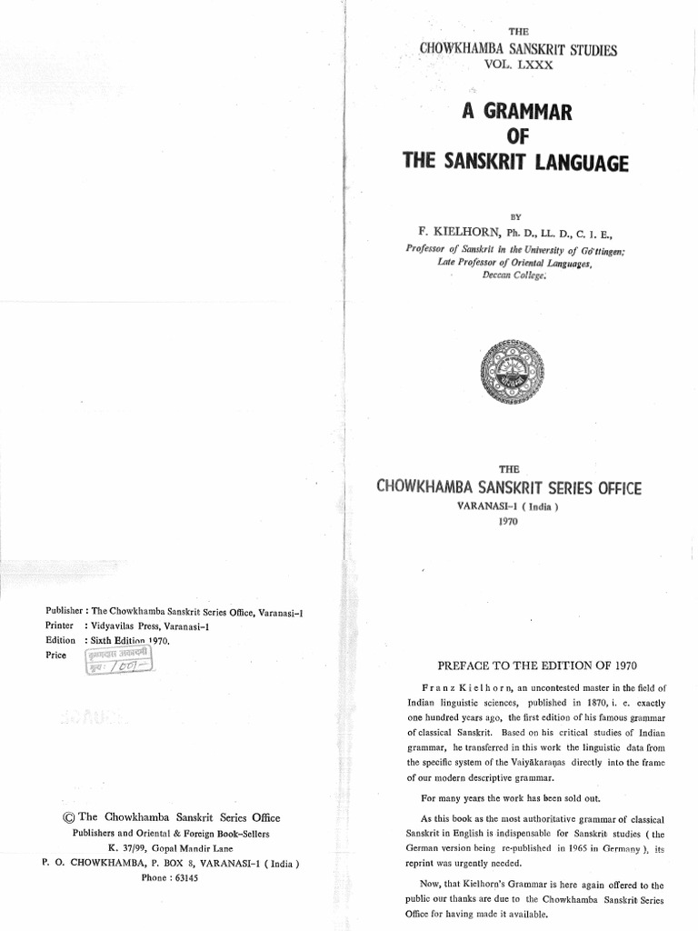 A Grammer of The Sanskrit Language (F.Kielhorn) | PDF