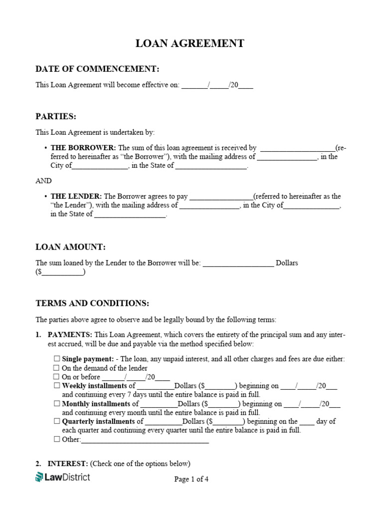Loan Agreement Template and Terms | PDF | Loans | Interest